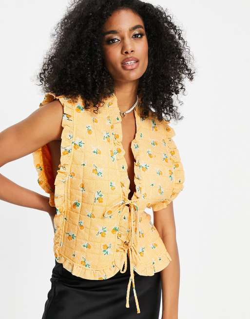 Y.A.S quilted waistcoat in peach print in orange 