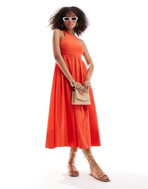 Y.A.S racer neck jersey and cotton hybrid maxi dress in red - view 1