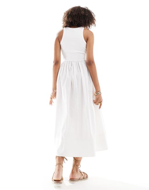Y.A.S racer neck jersey and cotton hybrid maxi dress in white, 3 of 4