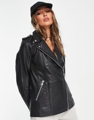 Y.A.S real leather longline jacket in black