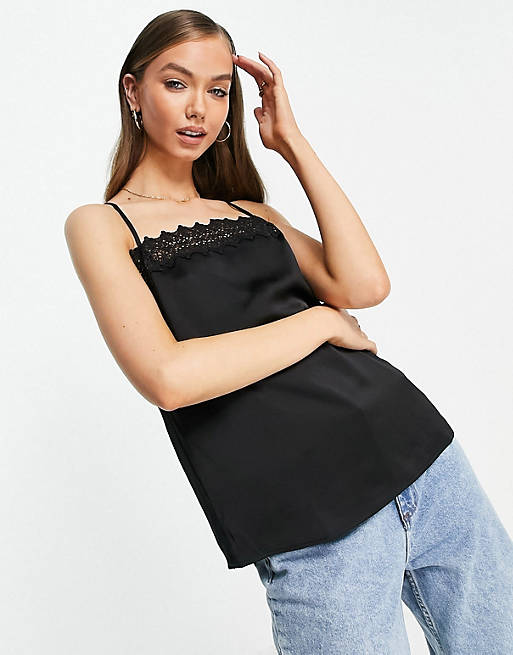 Y.A.S cami top with lace detail in black - BLACK