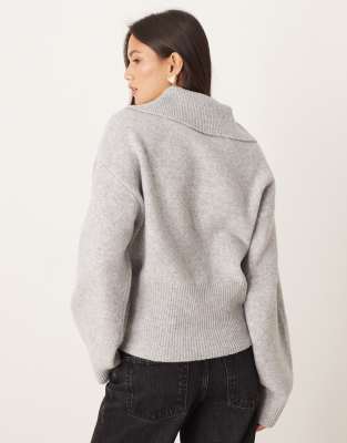 Y.a.s. Rib Knit Polo Shirt In Gray