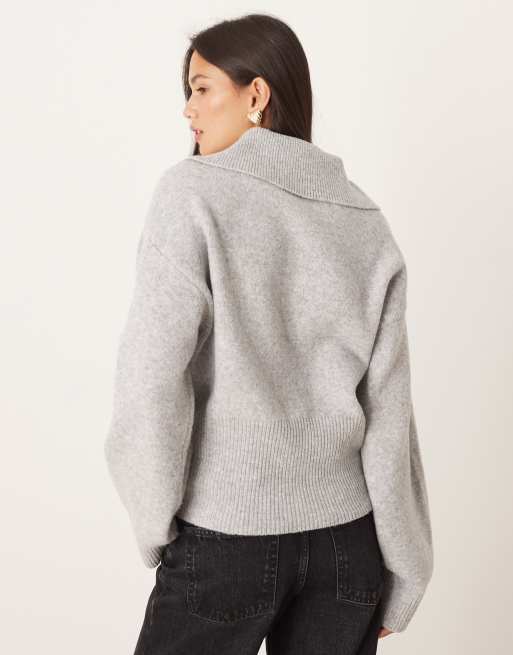 YAS rib knit polo shirt in medium heather gray | ASOS