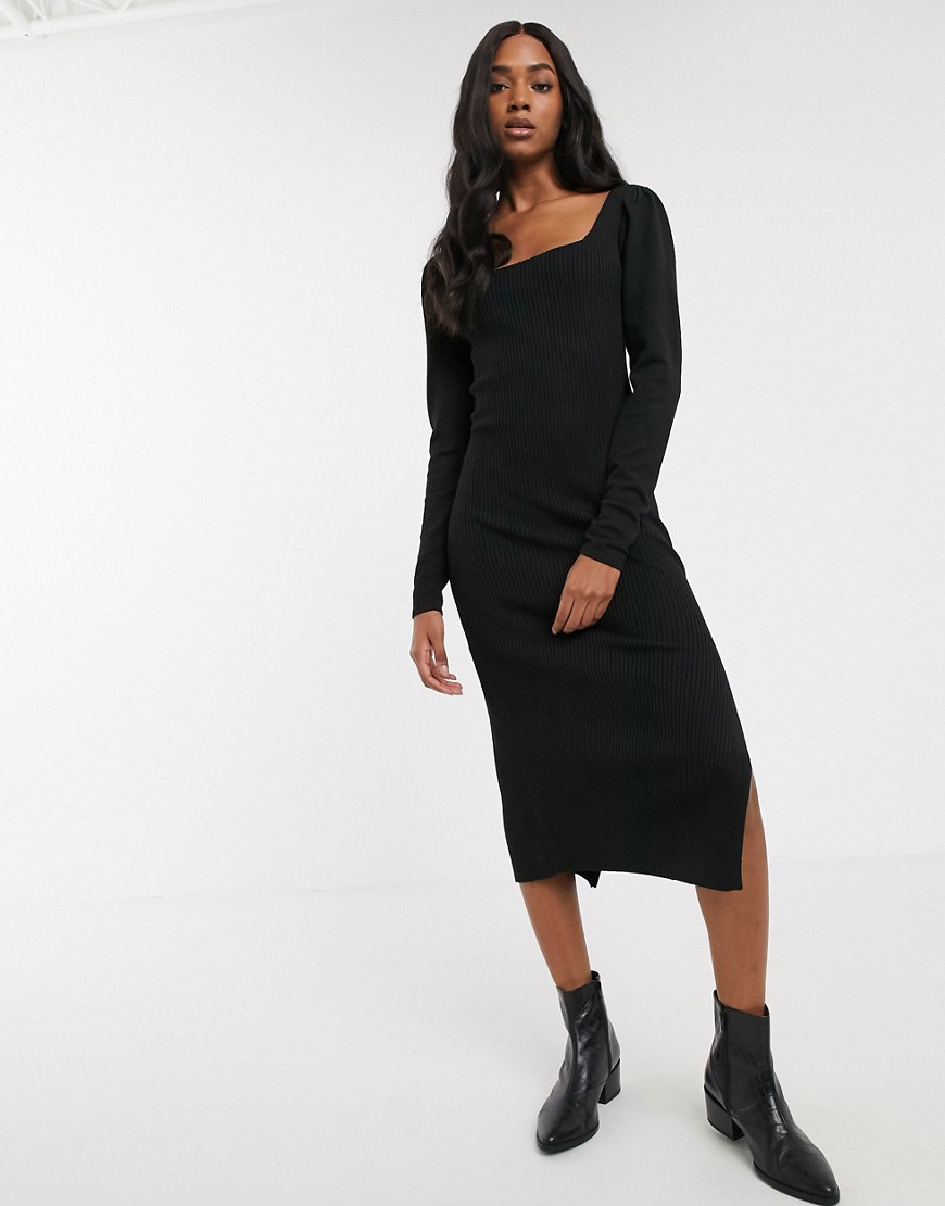 Y.A.S rib knitted midi dress-Black