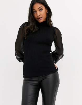 asos ribbed jumper sheer sleeves