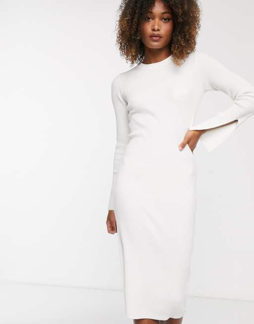 White ribbed dress long sleeve