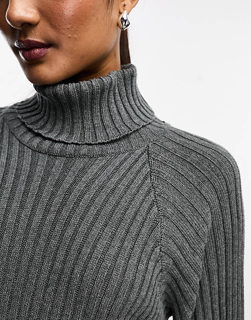 Y.A.S ribbed turtle neck sweater midi dress in gray | ASOS
