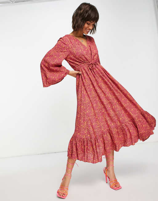 Y.A.S - Rislo - Vestito rosso a fiori con maniche svasate