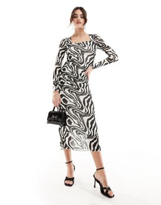 Y.A.S Rizza midi dress in black and white swirl print - ASOS Price Checker
