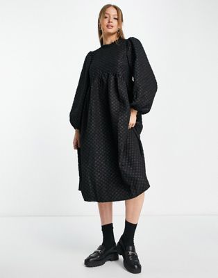 Y.A.S textured oversized smock midi dress in black  - ASOS Price Checker