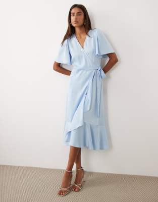 YAS - Robe cache-coeur mi-longue satinée - Bleu clair