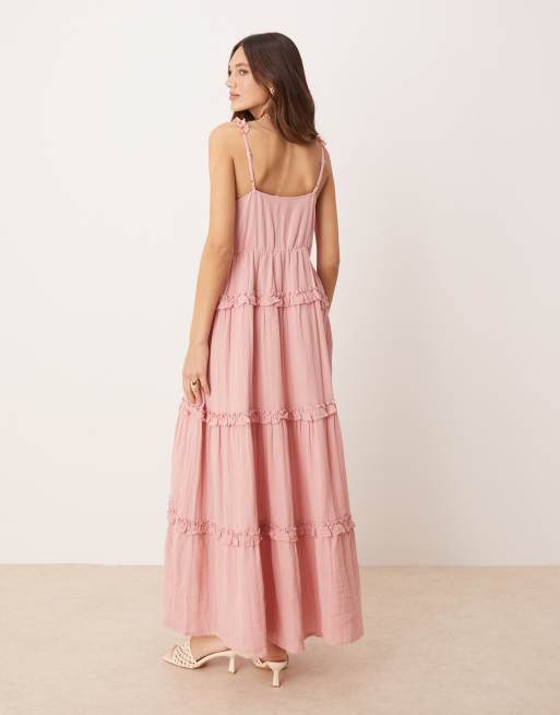 YAS - Robe caraco longue à volants - Vieux rose, 3 de 4