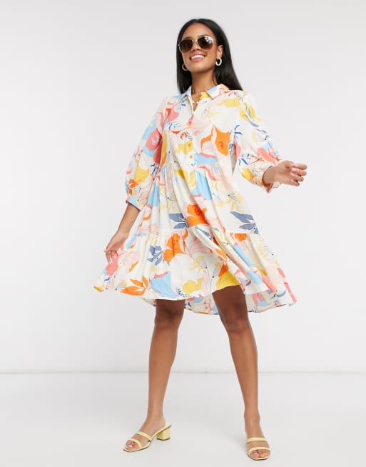 Y.A.S Robe chemise courte fleurs de couleurs vives ASOS