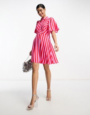 Y.A.S stripe mini shirt dress in red and pink - ASOS Price Checker