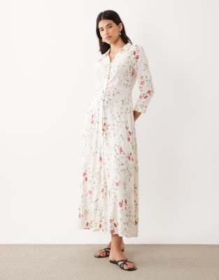 Robe chemise longue à imprimé fleurs - Blanc M