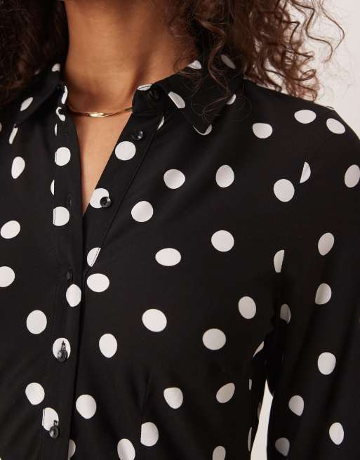 YAS - Robe chemise longue à pois - Noir, 3 de 4