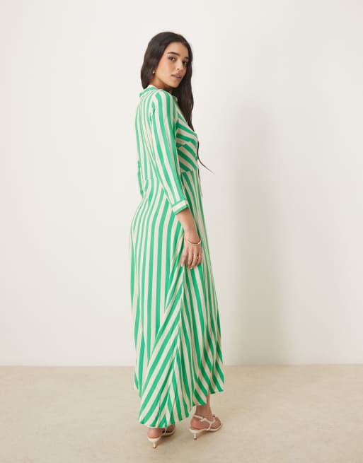 YAS Robe chemise longue à rayures Vert/blanc ASOS