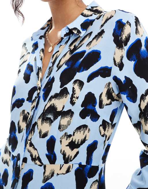 Robe chemise longue avec imprimé léopard oversize Bleu