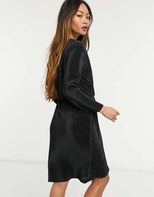 Y.A.S - Robe courte cache-cœur plissée à manches 3/4 - Noir, 2 de 4