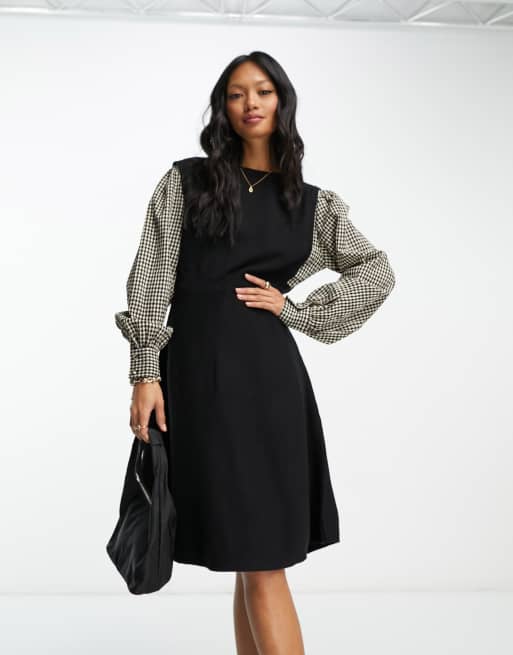 Y.A.S - Robe courte en maille à manches à carreaux - Noir