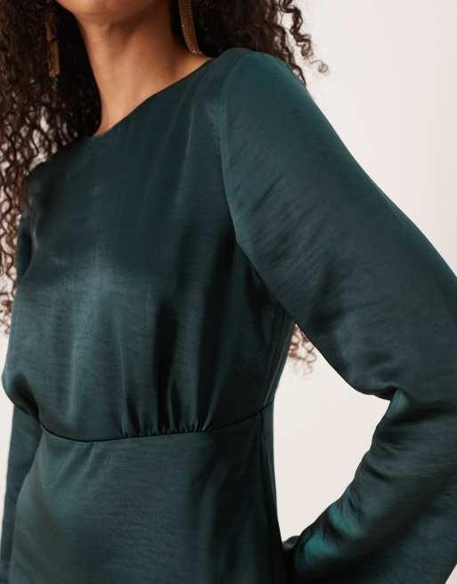 YAS - Robe courte en satin à dos ouvert - Vert foncé, 3 de 4