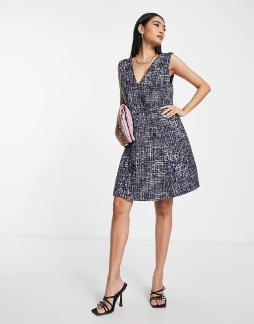 Y.A.S - Robe courte en tissu bouclé à col V - Bleu
