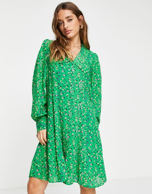 Y.A.S - Robe courte imprimée à col V - Vert vif