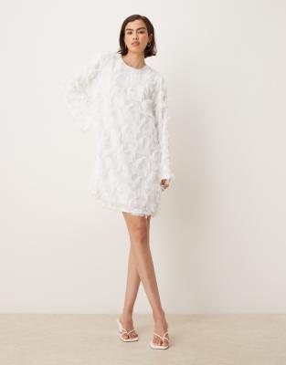 Robe courte texturée à manches longues - Blanc 40