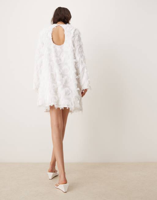 YAS - Robe courte texturée à manches longues - Blanc, 2 de 4
