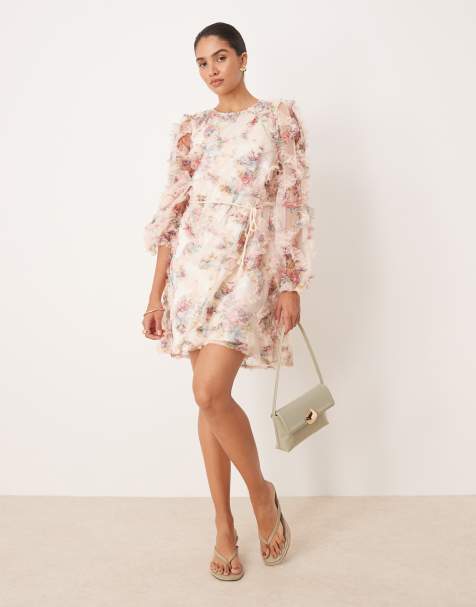 YAS - Robe courte texturée à manches longues - Imprimé fleurs flouté - view 1