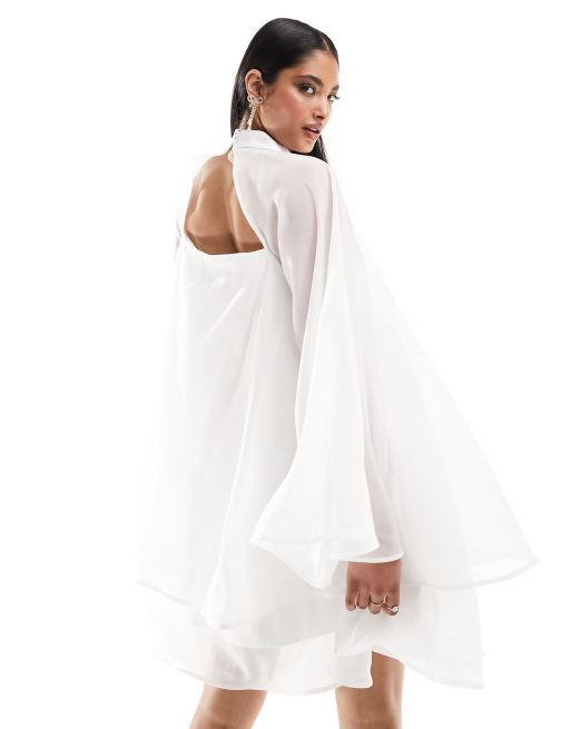 Y.A.S Robe de mari e courte et fluide manches surdimensionn es Blanc transparent