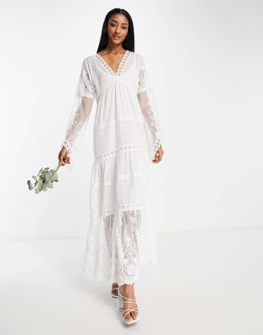 Y.A.S - Robe de mariée longue et transparente à broderies - Blanc
