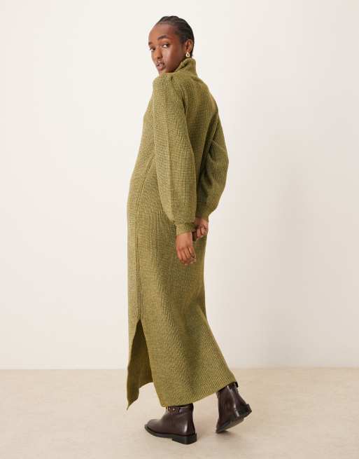 YAS - Robe en maille à manches longues et col roulé - Olive, 4 de 4