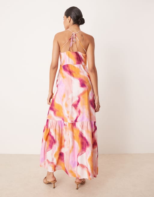 YAS - Robe longue à bretelles et imprimé flouté - Rose, 4 de 4