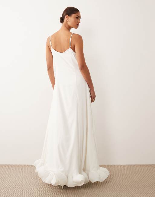 YAS - Robe longue à bretelles fines et ourlet boule oversize - Blanc gardénia, 3 de 4