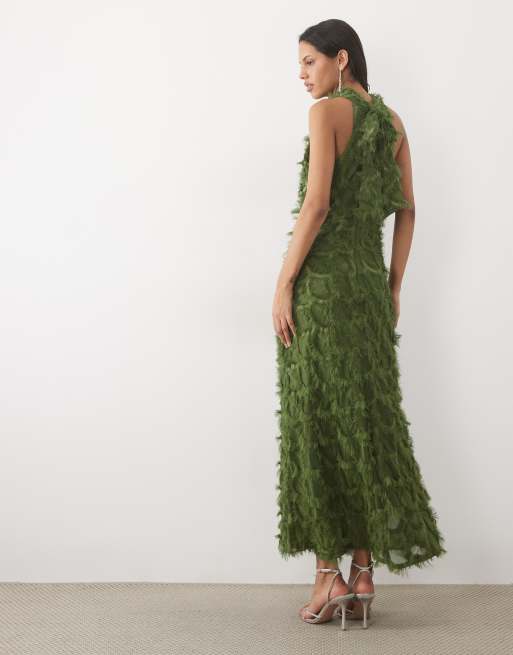 YAS robe longue à col montant texturée vert ciboulette, 4 de 4