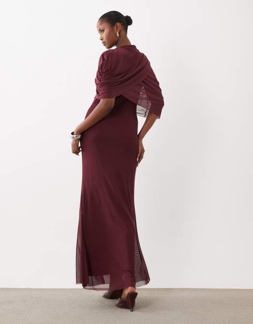 YAS robe longue à détail cape drapé bordeaux, 4 de 4