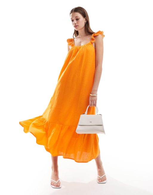 Y.A.S - Robe longue avec encolure dégagée et manches en broderie anglaise - Orange