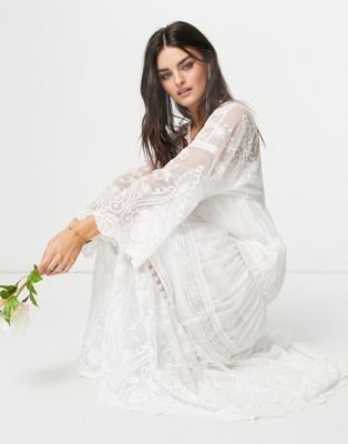 Robes longues YAS - Robe longue de mariée en dentelle style bohème - Blanc