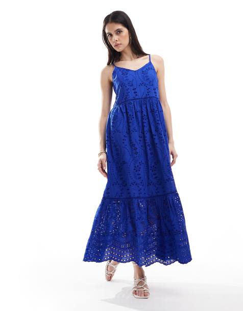 Y.A.S - Robe longue en broderie anglaise à bretelles fines - Bleu - view 1