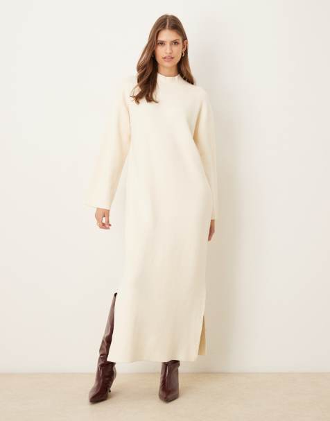 YAS - Robe longue en maille à encolure montante - Crème - view 1