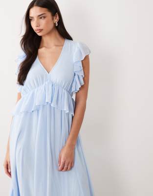 YAS - Robe longue en mousseline à volants - Bleu pâle