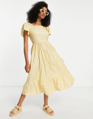 Y.A.S cotton poplin maxi dress in beige stripe  - ASOS Price Checker