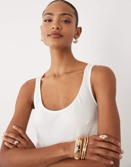 YAS - Robe longue en satin à encolure dégagée - Blanc, 3 de 4