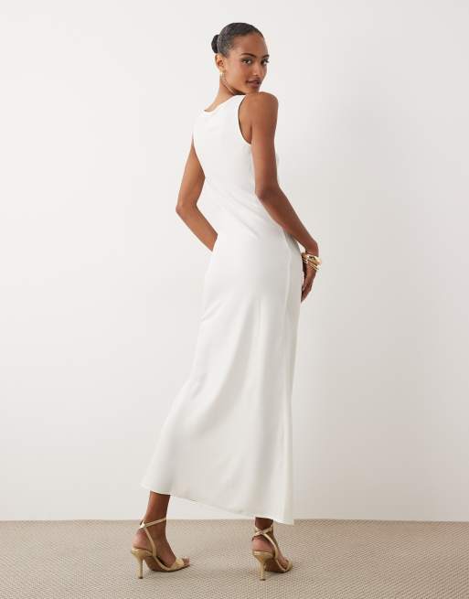 YAS - Robe longue en satin à encolure dégagée - Blanc, 4 de 4