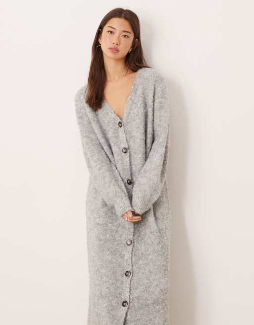 YAS - Robe longue oversize boutonnée en maille - Gris clair chiné, 3 de 4