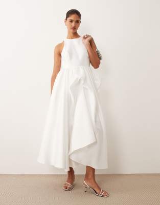 Robe longue plissée en taffetas structuré - Blanc gardénia 42