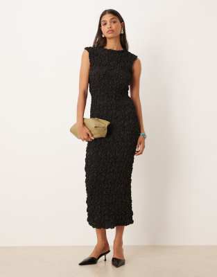 Robe longue sans manches à texture en 3D - Noir 36