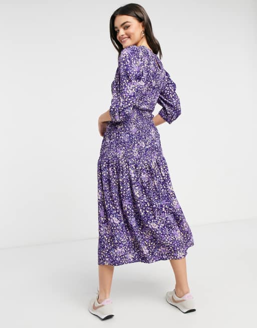 Y.A.S - Robe mi-longue à manches bouffantes et fronces - Fleuri, 2 de 4