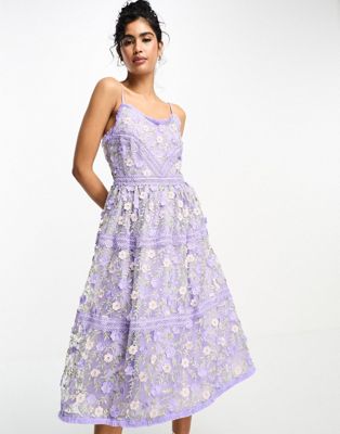 Y.A.S 3D embroidered lace midi dress in lilac - ASOS Price Checker